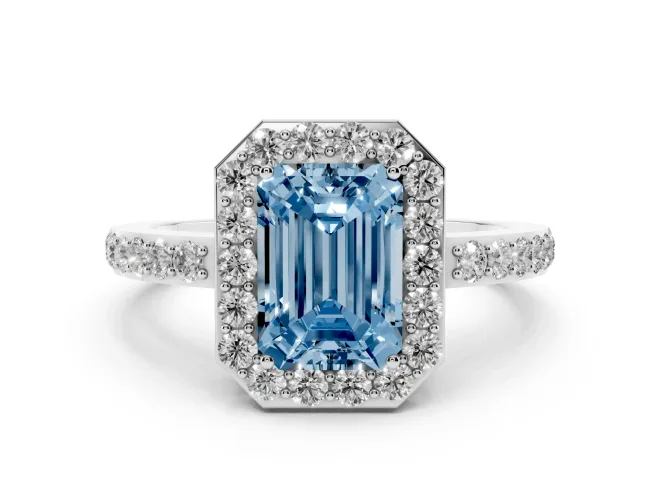 Emerald Cut Halo Engagement Ring Setting for a Fancy Blue Lab-Grown Diamond | Sterling Silver - Design NV-24751