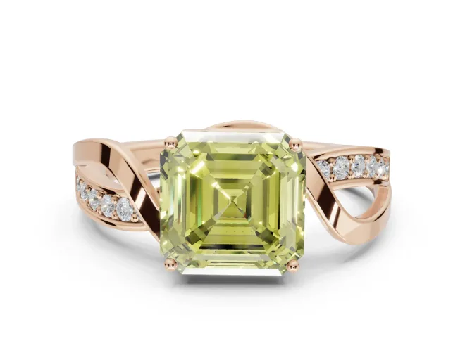 Asscher Cut Bypass Solitaire Engagement Ring Setting for a Fancy Yellow Lab-Grown Diamond | Pavé Strands | Rose Gold