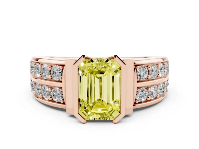 Emerald Cut Half Bezel Engagement Ring Setting for a Fancy Yellow Lab-Grown Diamond | Channel Band | Rose Gold