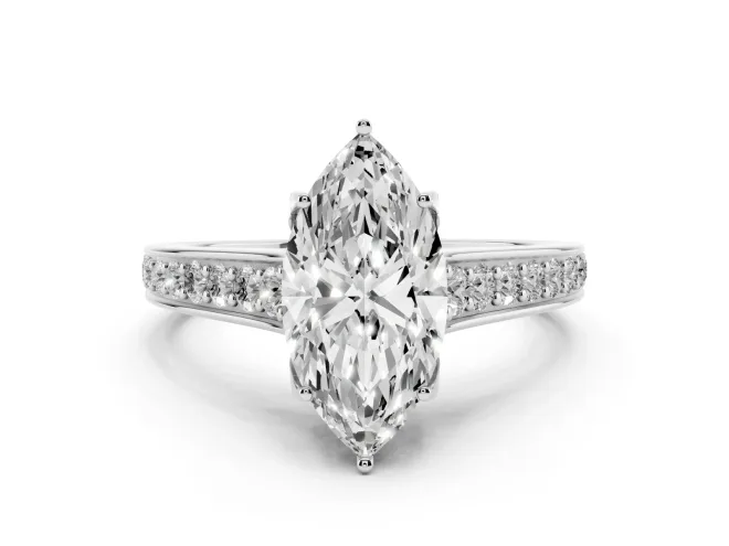 Marquise Graduated Pavé Solitaire Engagement Ring Setting | Wide Pavé Row Band | White Gold