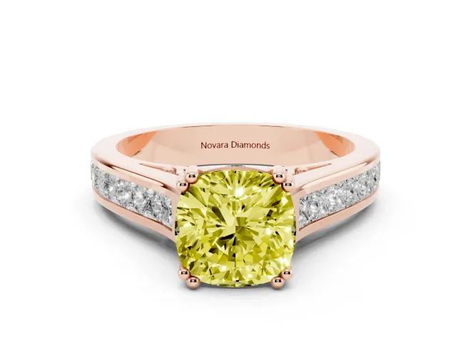 Cushion Cut Channel Engagement Ring Setting for a Fancy Yellow Lab-Grown Diamond | Rose Gold - Design NV-24671