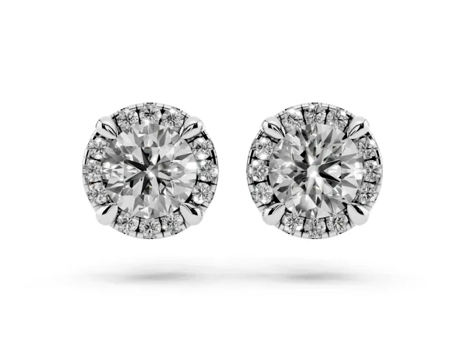 Round Lab-Grown Diamond Pavé Halo Stud Earrings | Accented Head | Platinum