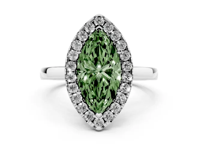 Marquise Thin Halo Engagement Ring Setting for a Fancy Green Lab-Grown Diamond | Plain Polished Band | White Gold
