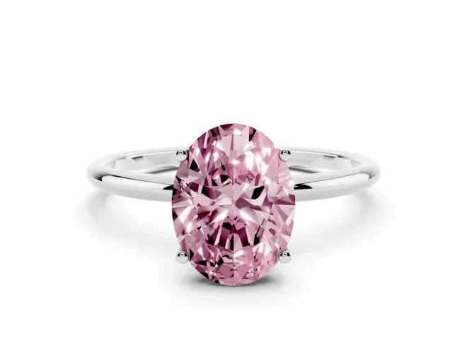 Oval Thin Solitaire Engagement Ring Setting for a Fancy Pink Lab-Grown Diamond | Straight Plain Band | White Gold