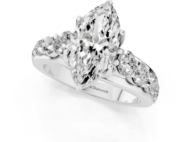 Marquise Graduated Side Stone Engagement Ring Setting | Shared Prong Rails | Sterling Silver – second view