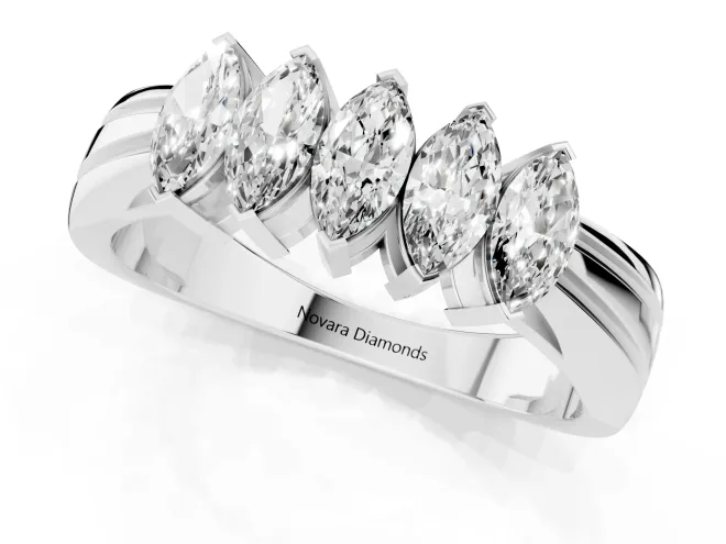 Five-Stone Marquise Diamond Split Shank Ring Set in Platinum with Shared Prong Setting – second view