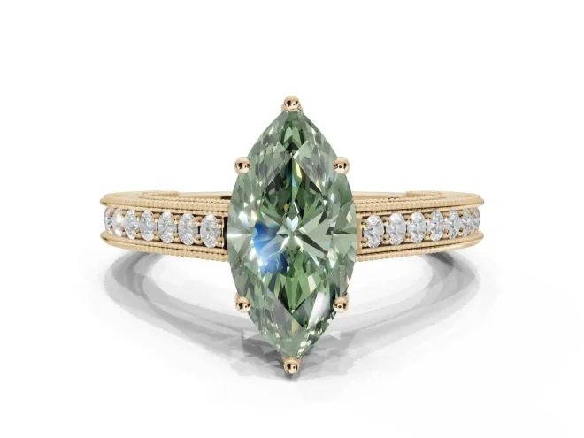 Marquise Vintage Engagement Ring Setting for a Fancy Green Lab-Grown Diamond | Yellow Gold - Design NV-24644