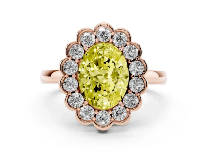 Oval Scalloped Cluster Halo Engagement Ring Setting for a Fancy Yellow Lab-Grown Diamond | Plain Band | Rose Gold