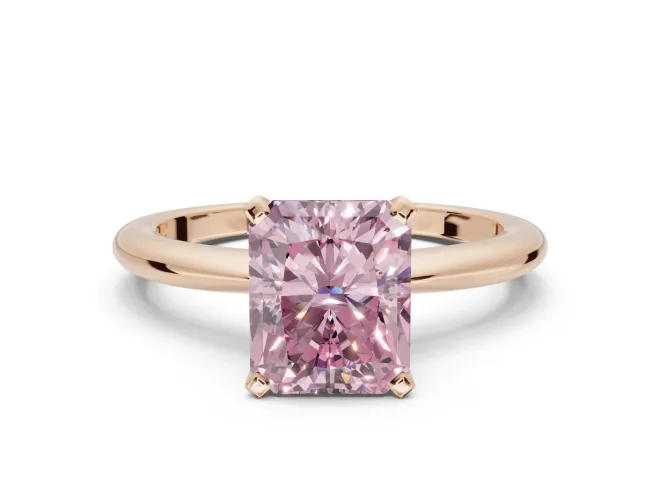 Radiant Cut Solitaire Engagement Ring Setting for a Fancy Pink Lab-Grown Diamond | Tapered Plain Band | Rose Gold