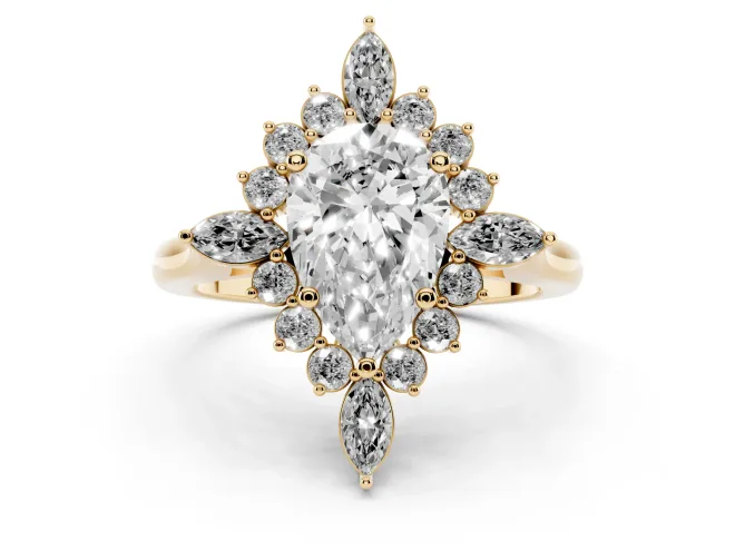 Pear-Shaped Cluster Halo Engagement Ring Setting | Yellow Gold