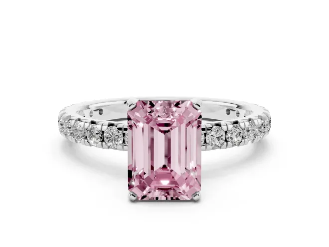 Emerald Cut Pavé Engagement Ring Setting for a Fancy Pink Lab-Grown Diamond | White Gold