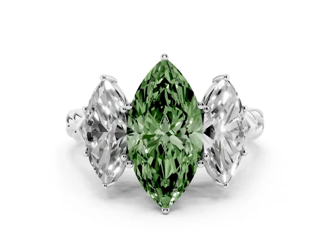 Marquise Three Stone Engagement Ring Setting for a Fancy Green Lab-Grown Diamond | Braided Band | White Gold