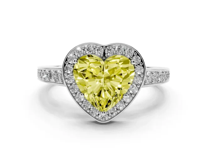 Heart-Shaped Framed Halo Engagement Ring Setting for a Fancy Yellow Lab-Grown Diamond | White Gold