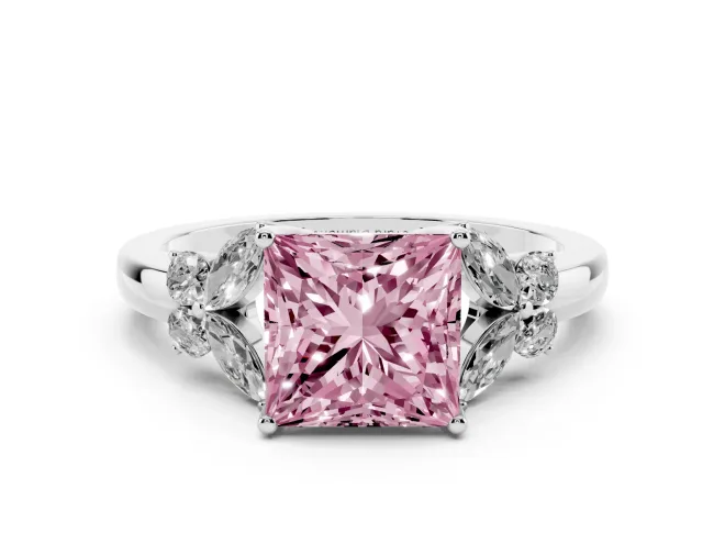Princess Cut Petal Engagement Ring Setting for a Fancy Pink Lab-Grown Diamond | White Gold