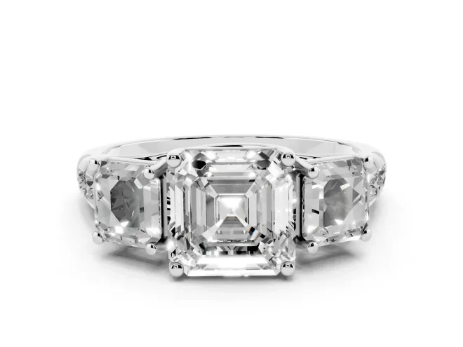 Asscher Cut Three Stone Engagement Ring Setting | Accented Shoulders | Platinum