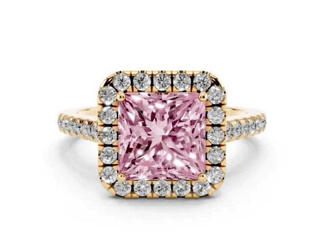 Princess Cut Raised Halo Engagement Ring Setting for a Fancy Pink Lab-Grown Diamond | Yellow Gold