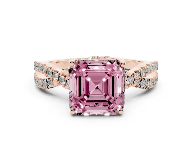 Asscher Cut Twisted Pavé Engagement Ring Setting for a Fancy Pink Lab-Grown Diamond | Split Shank | Rose Gold