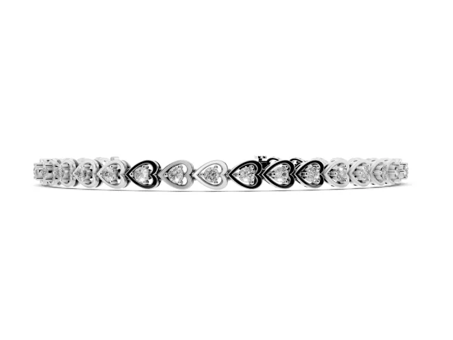 Round Lab-Grown Diamond Heart Link Tennis Bracelet | Alternating Hearts | Sterling Silver