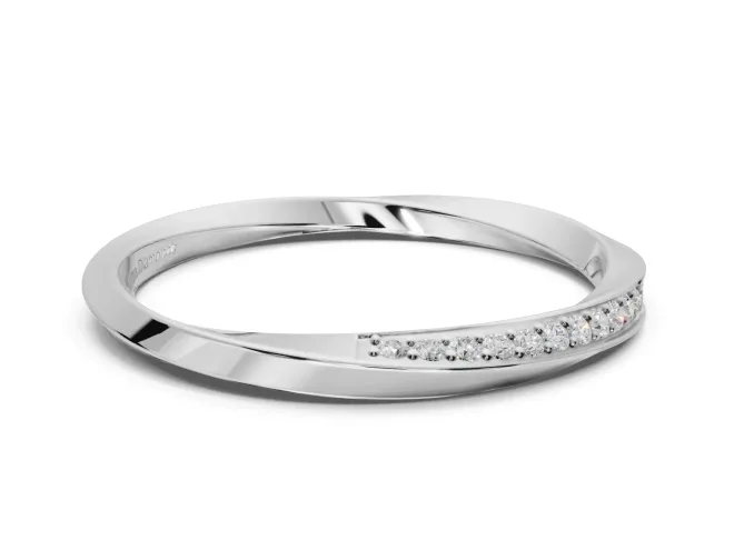 Round Lab-Grown Diamond Pavé Ribbon Twist Wedding Band | Polished Turn | Sterling Silver