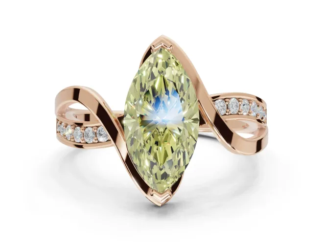 Marquise Bypass Solitaire Engagement Ring Setting for a Fancy Yellow Lab-Grown Diamond | Pavé Strands | Rose Gold