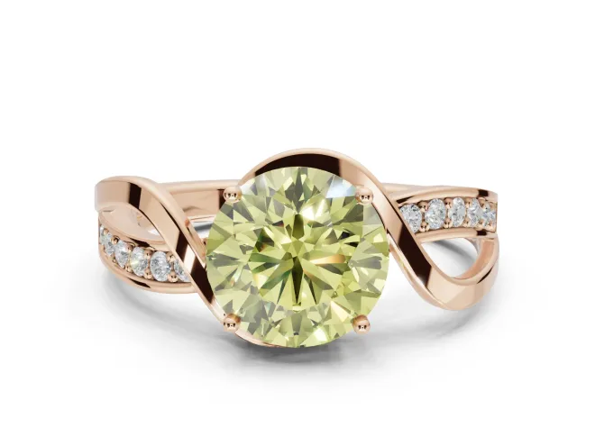 Round Bypass Solitaire Engagement Ring Setting for a Fancy Yellow Lab-Grown Diamond | Pavé and Plain Strands | Rose Gold