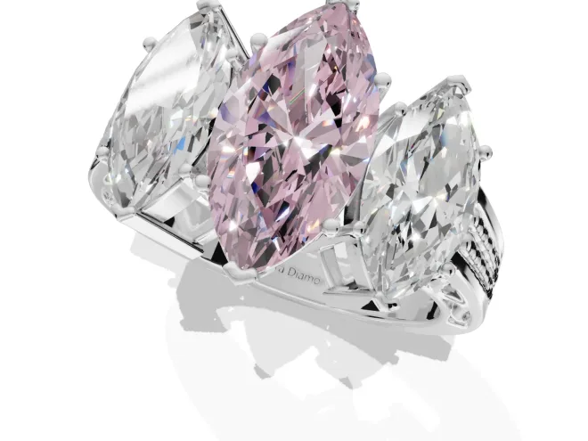 Marquise Three Stone Engagement Ring Setting for a Fancy Pink Lab-Grown Diamond | Beaded Shoulders | Sterling Silver – second view