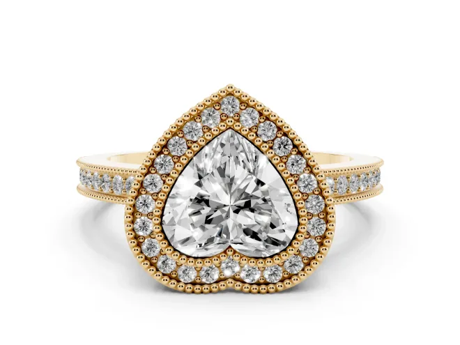 Heart-Shaped Vintage Milgrain Halo Engagement Ring Setting | Filigree Gallery | Yellow Gold
