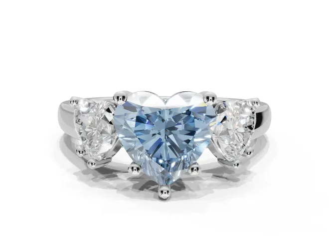 Heart-Shaped Three Stone Engagement Ring Setting for a Fancy Blue Lab-Grown Diamond | Tapered Band | White Gold