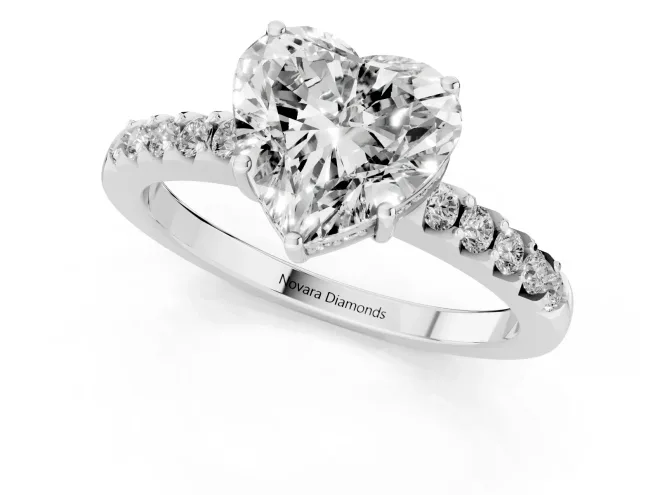 Heart Cut Diamond Solitaire Engagement Ring Set in Platinum with Pavé Band and Prong Setting – second view