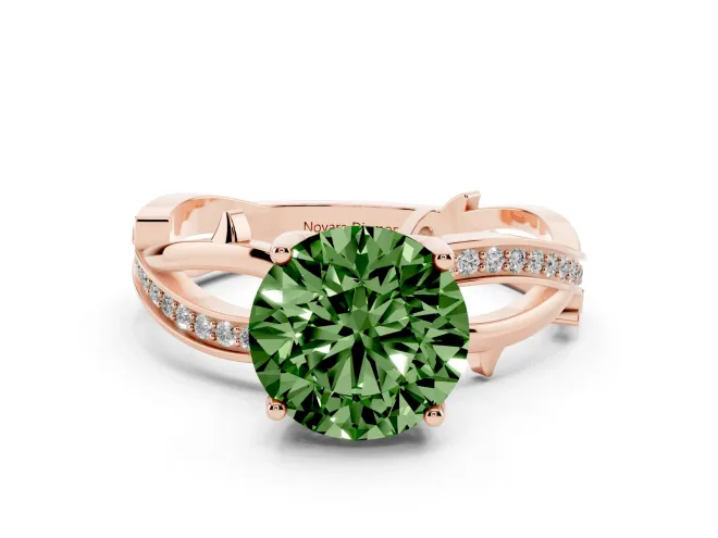 Round Twisted Pavé Engagement Ring Setting for a Fancy Green Lab-Grown Diamond | Pavé and Plain Strands | Rose Gold