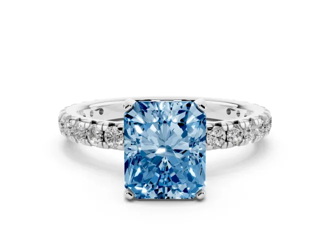 Radiant Cut Pavé Engagement Ring Setting for a Fancy Blue Lab-Grown Diamond | Platinum