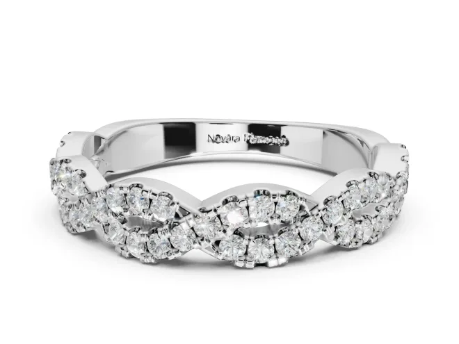 Round Lab-Grown Diamond Twisted Pavé Half Eternity Band | Interwoven Strands | White Gold