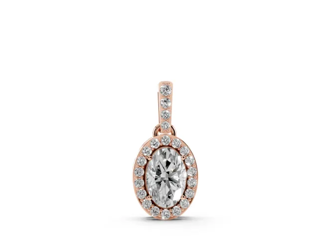 Oval Lab-Grown Diamond Pavé Halo Pendant Necklace | Pavé Bail | Rose Gold