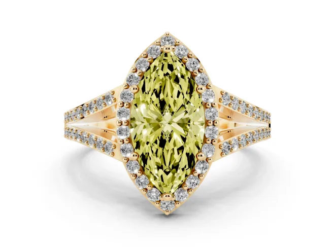 Marquise Split Shank Halo Engagement Ring Setting for a Fancy Yellow Lab-Grown Diamond | Yellow Gold