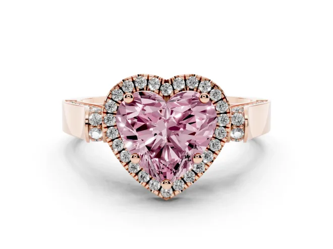 Fancy Pink Heart Cut Diamond Halo Ring Set in Rose gold with Twist Band and Pavé Accents