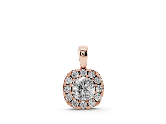 Cushion Cut Lab-Grown Diamond Halo Pendant Necklace | Polished Bail | Rose Gold