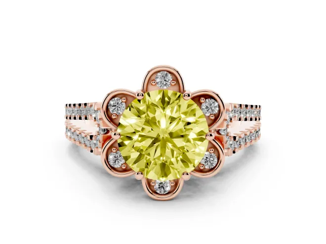 Round Floral Halo Engagement Ring Setting for a Fancy Yellow Lab-Grown Diamond | Pavé Split Shank | Rose Gold