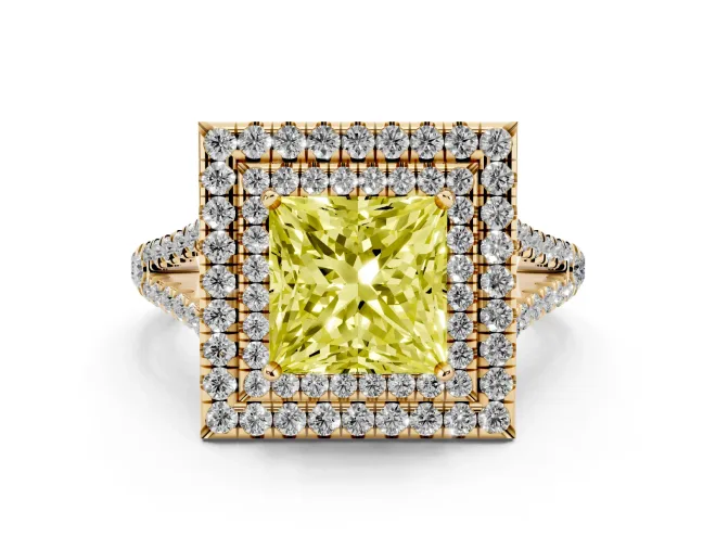 Princess Cut Halo Engagement Ring Setting for a Fancy Yellow Lab-Grown Diamond | Yellow Gold - Design NV-24799
