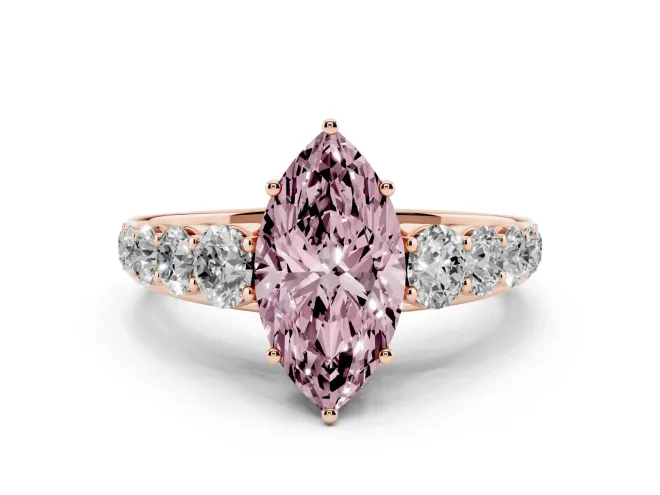Marquise Graduated Side Stone Engagement Ring Setting for a Fancy Pink Lab-Grown Diamond | Flat Top Band | Rose Gold