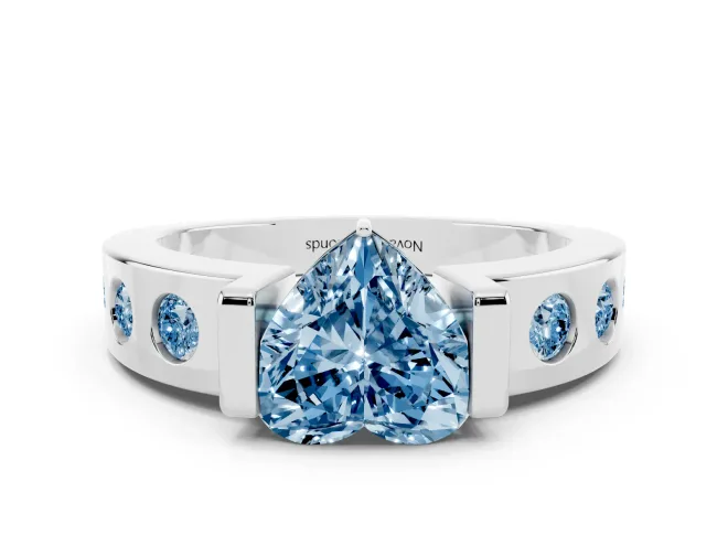 Heart-Shaped Tension Style Engagement Ring Setting for a Fancy Blue Lab-Grown Diamond | Platinum
