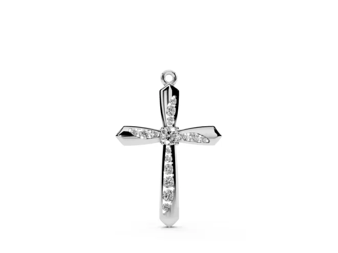 Round Lab-Grown Diamond Pavé Cross Pendant Necklace | Flared Pointed Arms | White Gold