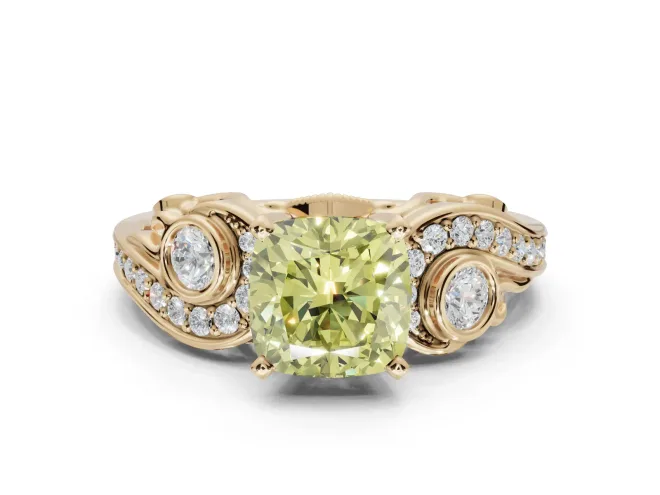 Cushion Cut Swirl Engagement Ring Setting for a Fancy Yellow Lab-Grown Diamond | Yellow Gold