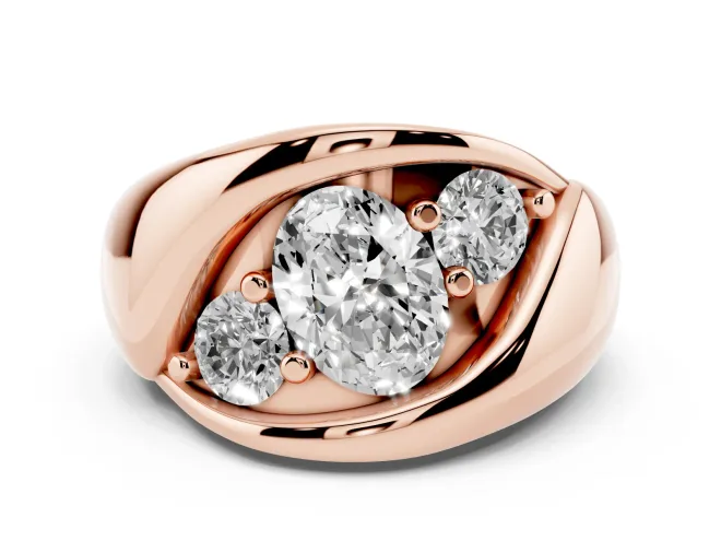 Oval Cut Diamond Channel-Set Crossover Ring Set in Rose gold