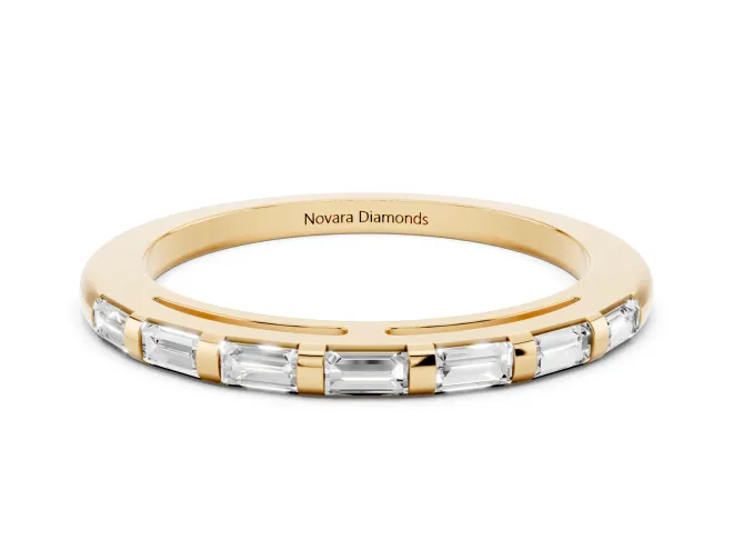 Baguette Lab-Grown Diamond Channel Set Wedding Band | Bar Dividers | Yellow Gold