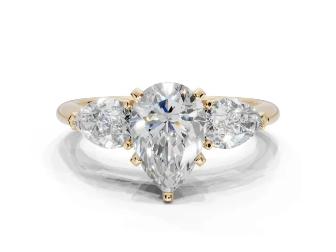 Pear-Shaped Three-Stone Engagement Ring Setting | Pear Side Stones | Yellow Gold