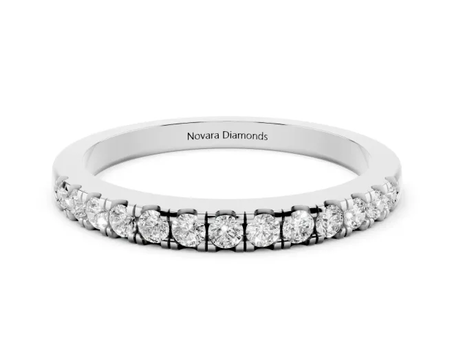Round Lab-Grown Diamond Claw Pavé Wedding Band | Top-Set Row | White Gold