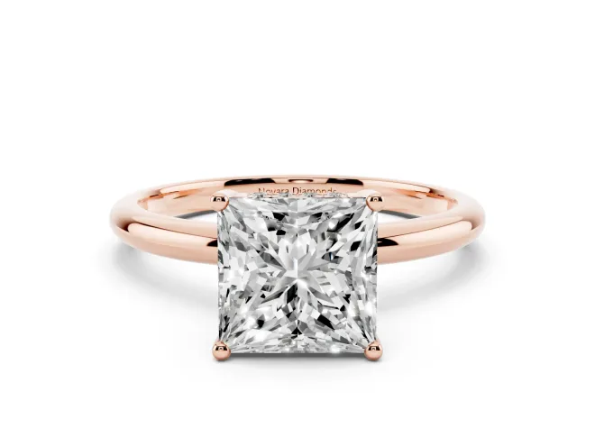 Princess Cut Diamond Solitaire Engagement Ring Set in Rose gold with Prong Setting and Polished Band