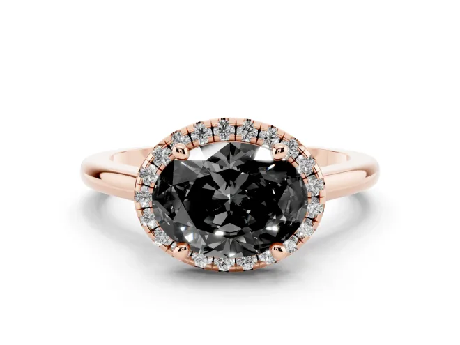 Oval Halo Engagement Ring Setting for a Black Center | Plain Polished Band | Rose Gold