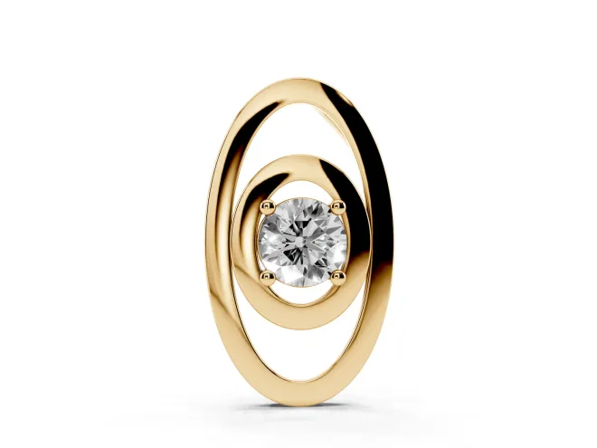 Round Lab-Grown Diamond Solitaire Pendant Necklace | Double Oval Frame | Yellow Gold