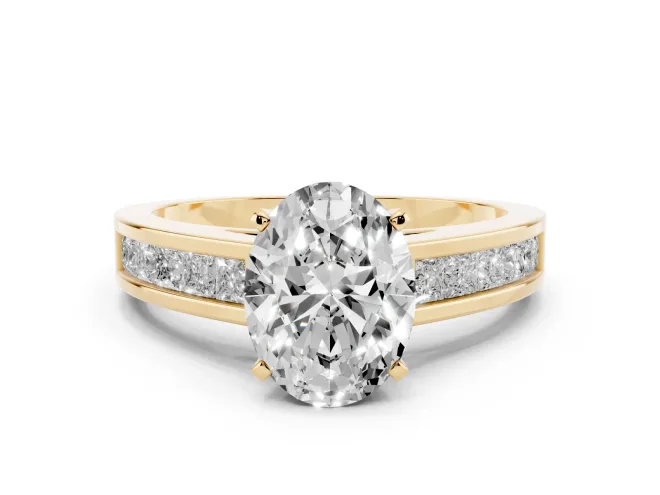Oval Channel Set Engagement Ring Setting | Princess Cut Accents | Yellow Gold